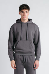 FELPA CON CAPPUCCIO E MARSUPIO BASIC GRIGIO SCURO